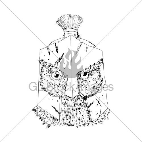500x500 Horned Owl Spartan Helmet Drawing Gl Stock Images - Spartan Sketch