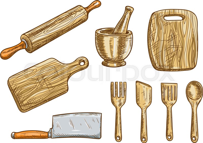 800x563 Kitchen Cooking Tools. Kitchenware Appliances And Utensils - Spatula Sketch
