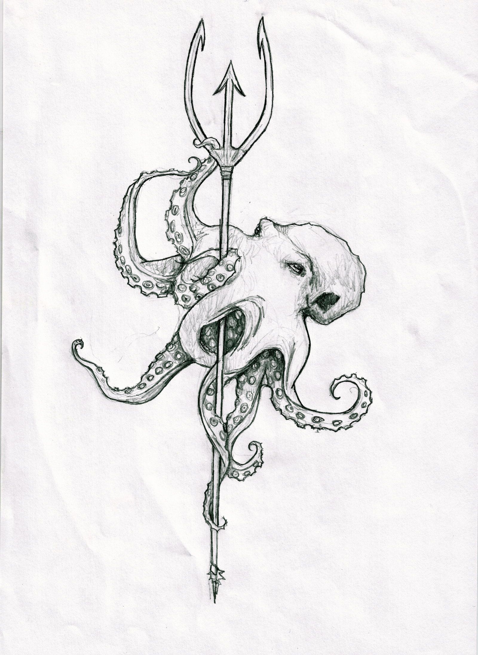 1600x2192 Octopus On A Trident Spear Sketch Tattoo Tattoos - Spear Sketch