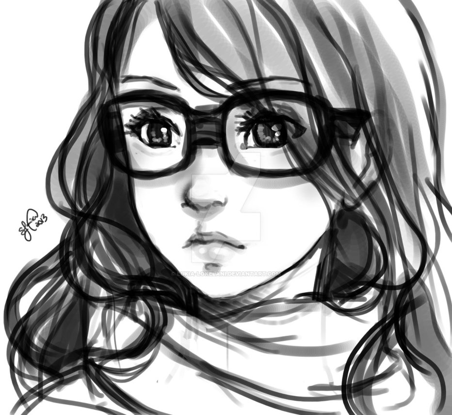 932x857 Girl With Glasses Sketch By Lukia Lokelani - Spectacles Sketch