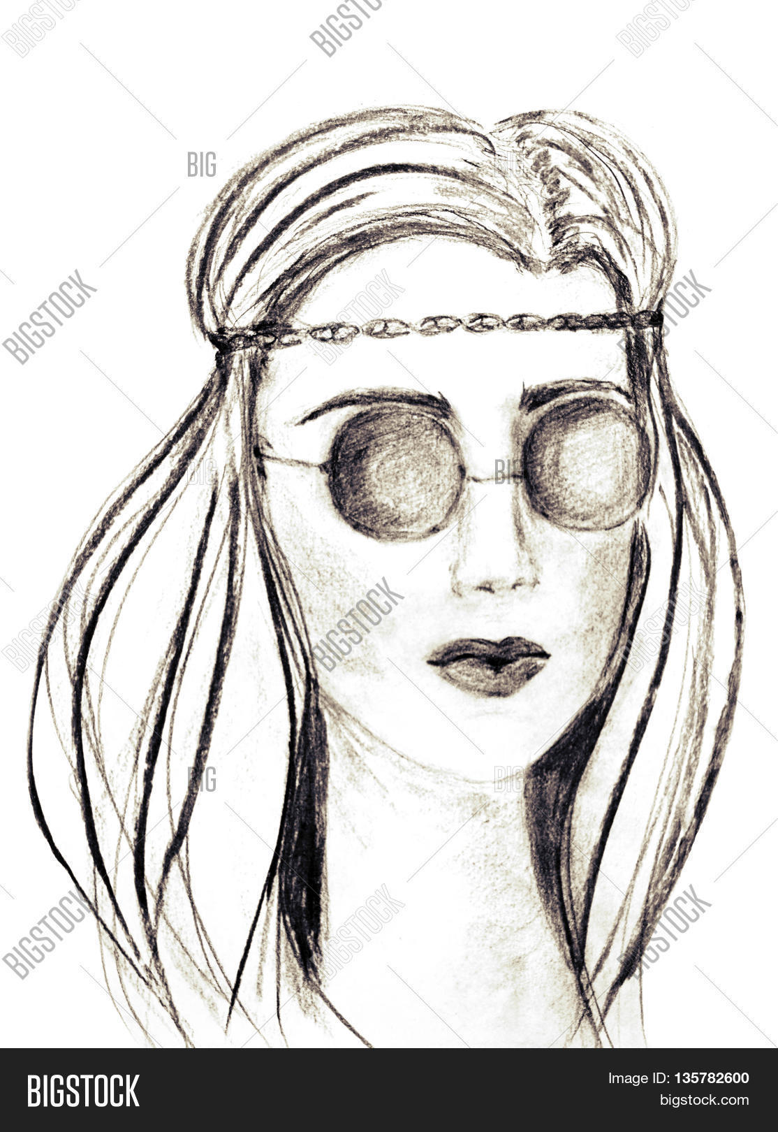 Портрет девочки в круглых очках рисунок