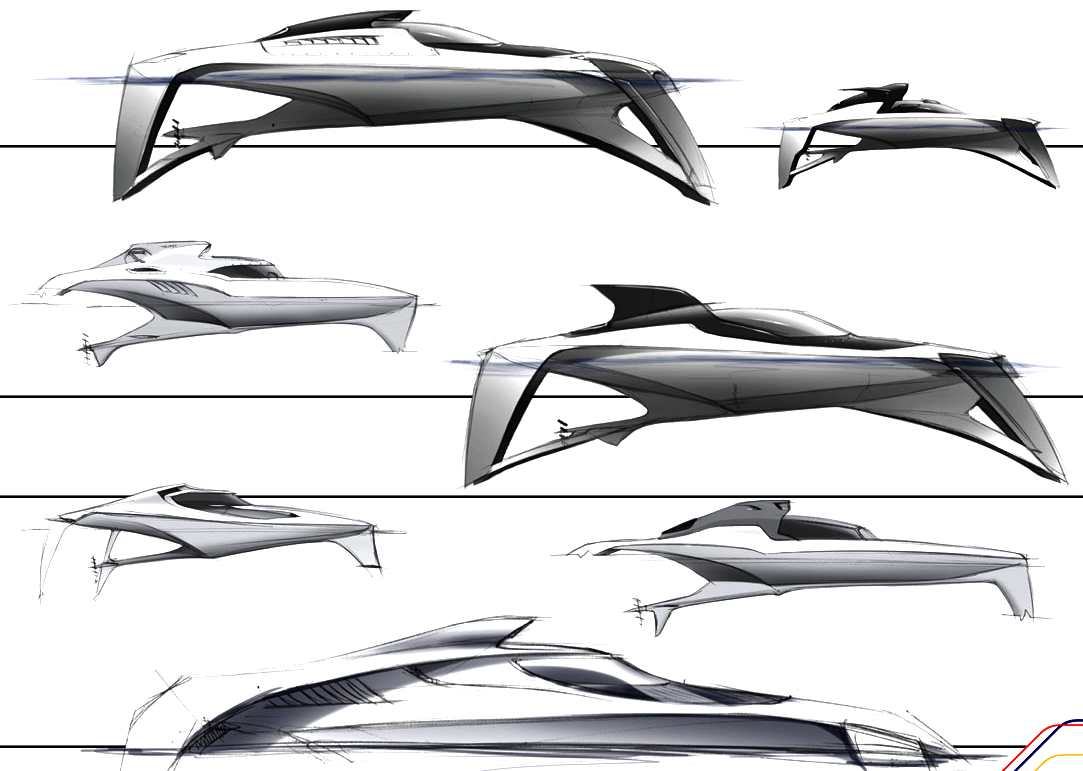 1083x771 Hydrofoils - Speed Boat Sketch