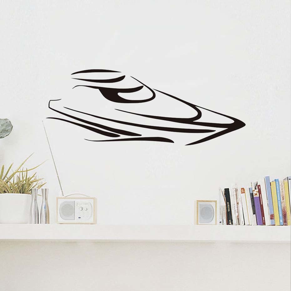 930x930 Line Drawing Silhouette Delineative Speed Boat Wall Sticker Art - Speed Boat Sketch