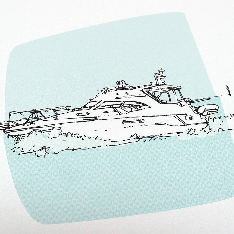 900x900 Personalised Boat Illustration By Letterfest - Speed Boat Sketch