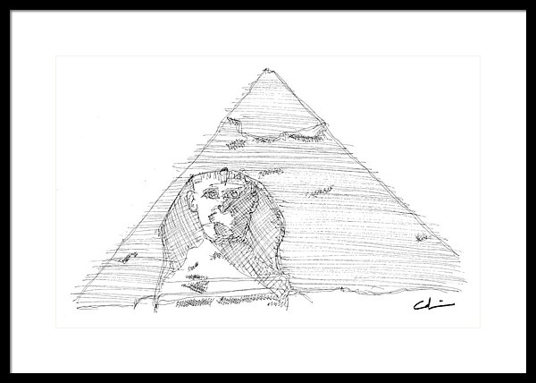 600x428 Great Pyramid Sphinx Sketch Framed Print By Calvin Durham - Sphinx Sketch