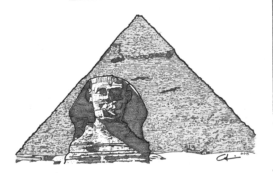 900x572 Pyramid And Sphinx Drawing By Calvin Durham - Sphinx Sketch