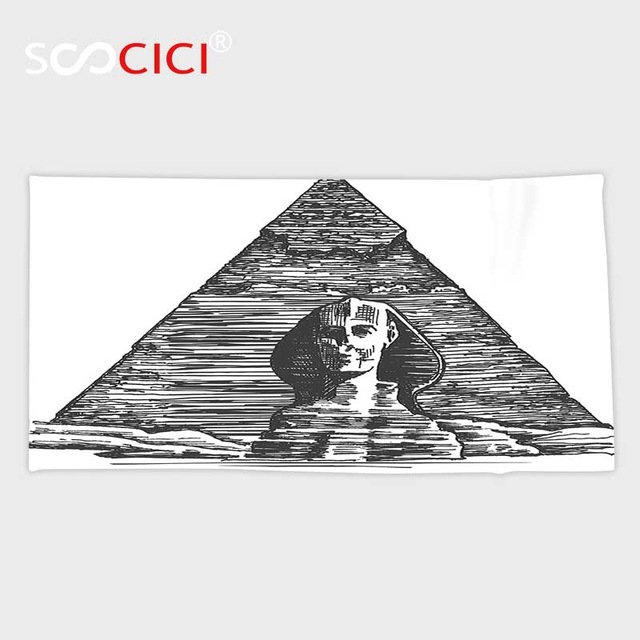 640x640 Custom Microfiber Ultra Soft Bathhand Towel,egyptian Decor Sketch - Sphinx Sketch