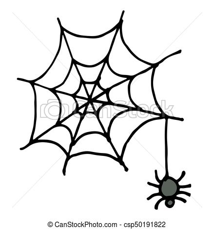 439x470 Hand Draw Sketch, Spider And Web Vector Illustration. Hand Draw - Spider Web Sketch