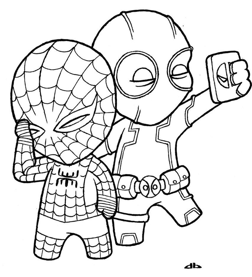 853x936 Spiderman Cartoon Sketch Little Deadpool And Little - Spiderman Cartoon Sketch