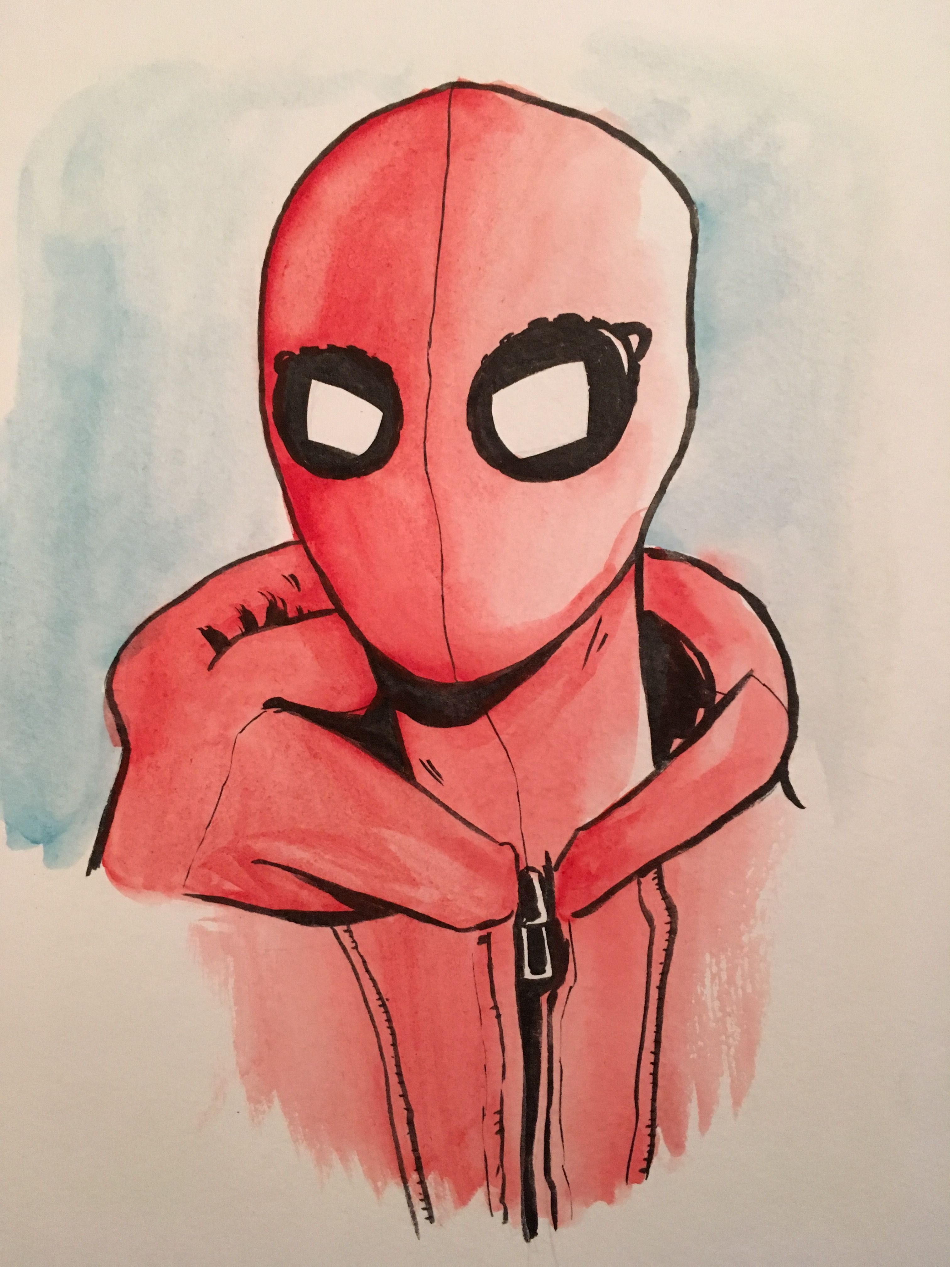 3024x4032 Spider Man Homecoming Water Color Drawing Ethan Castillo - Spiderman Homecoming Sketch