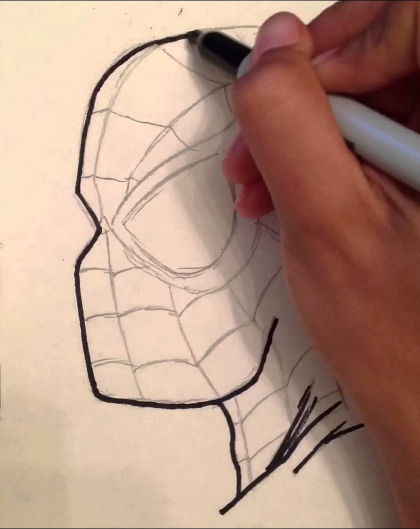 858x1080 Simple Spider Man Mask Drawing (Side View) - Spiderman Mask Sketch