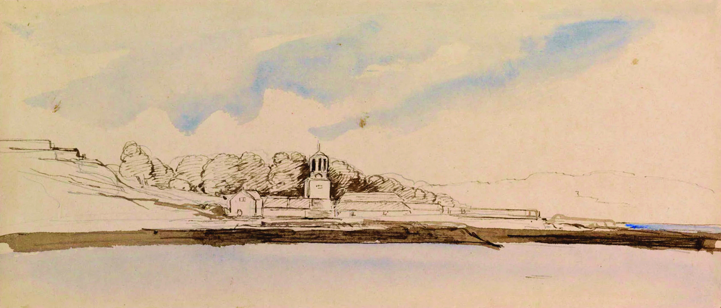 2336x997 Sketch Of Spike Island Presented To Prince Of Wales Cork County - Spike Sketch