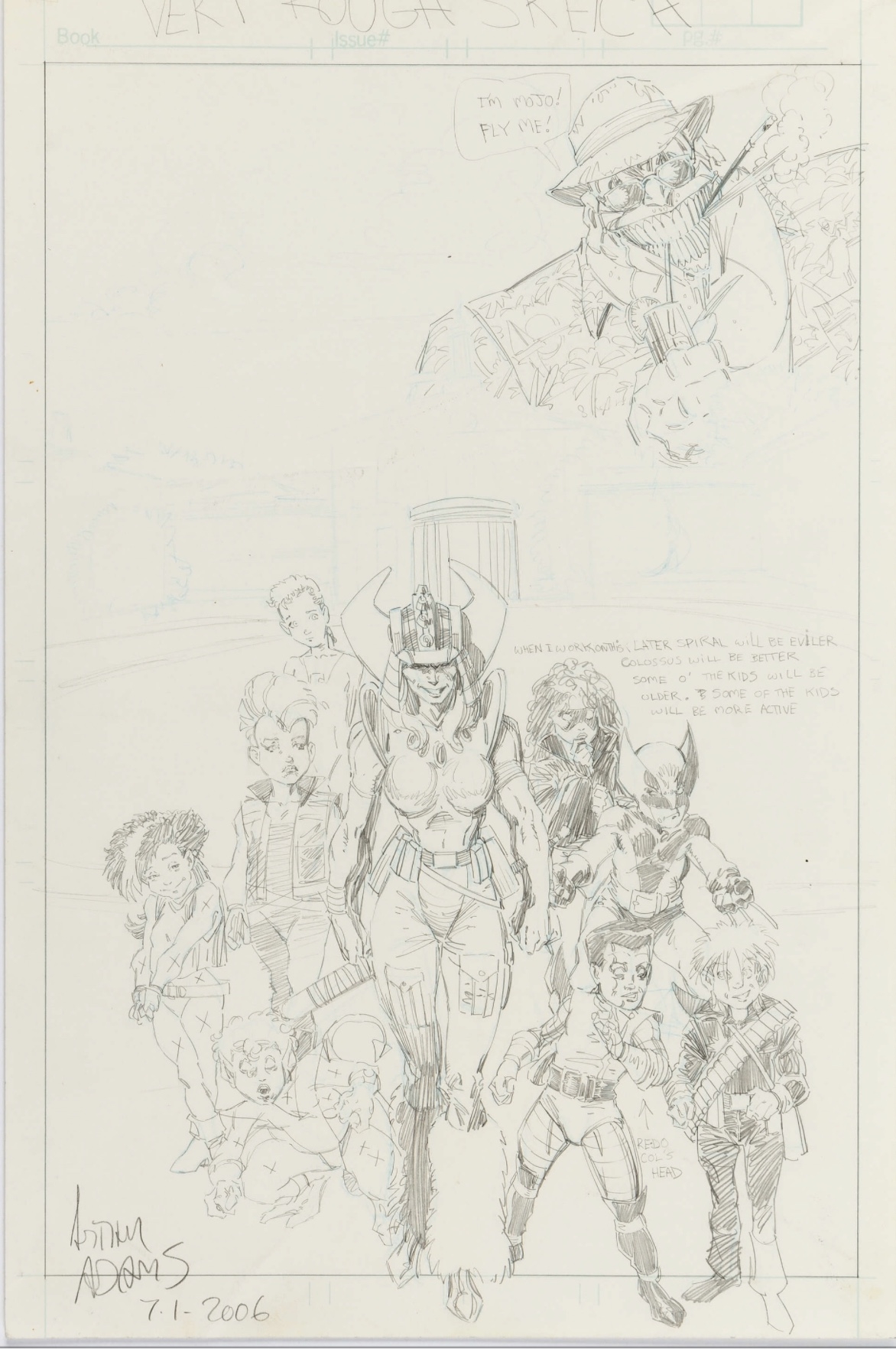 1172x1764 X Babies (X Men), Spiral And Mojo Sketch By Arthur Adams, In Allen - Spiral Sketch