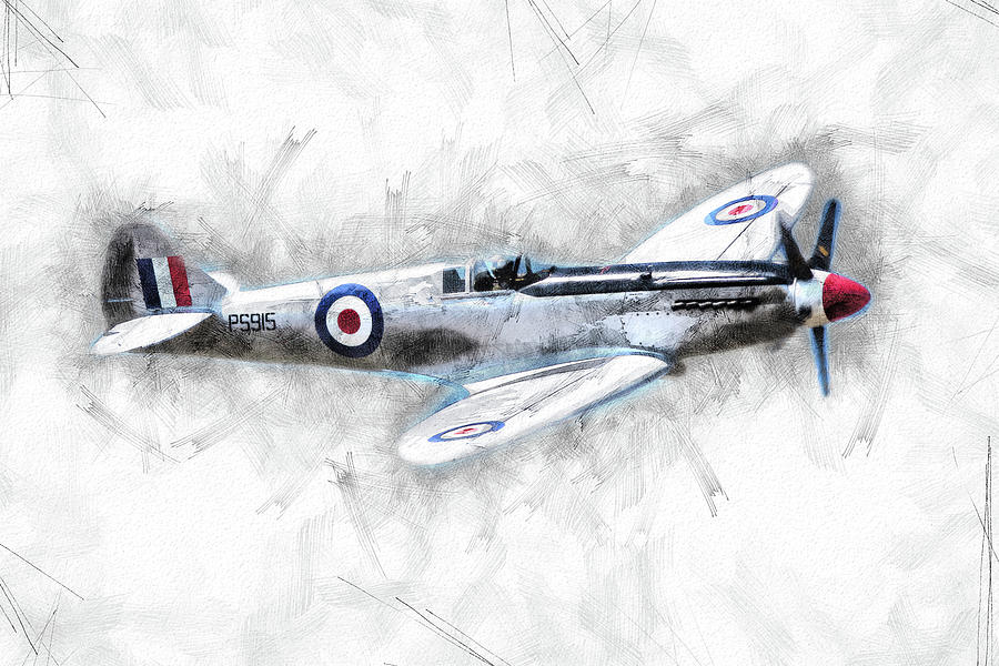 900x600 Spitfire Sketch Digital Art By J Biggadike - Spitfire Sketch