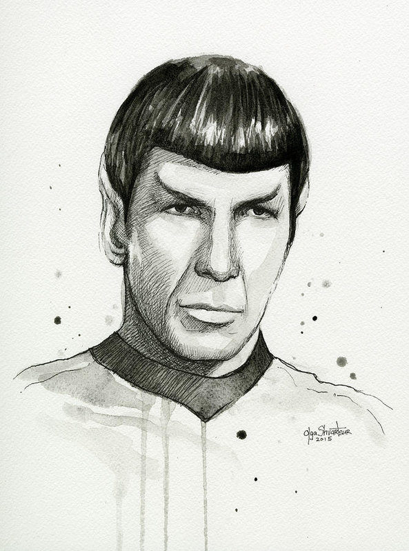 593x799 Spock Watercolor Portrait Art Print By Olga Shvartsur - Spock Sketch