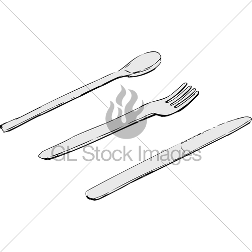 500x500 Knife, Fork And Spoon Sketches Gl Stock Images - Spoon And Fork Sketch