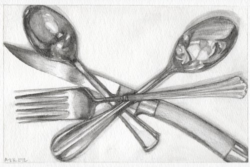 500x333 Collection Of Spoon Fork Knife Drawing High Quality, Free - Spoon And Fork Sketch