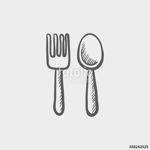 500x500 Spoon And Fork Sketch Icon Stock Image And Royalty Free Vector - Spoon And Fork Sketch
