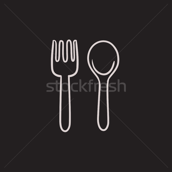 600x600 Spoon And Fork Sketch Icon. Stock Photo Andrei Krauchuk - Spoon And Fork Sketch