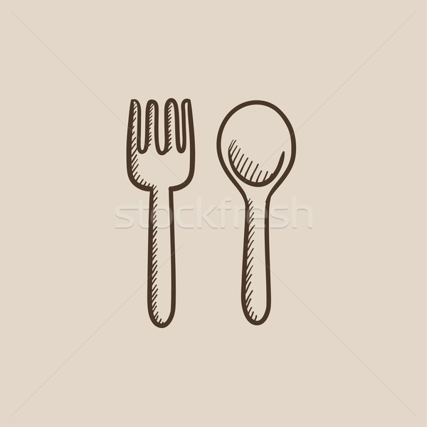 600x600 Spoon And Fork Sketch Icon. Vector Illustration Andrei Krauchuk - Spoon And Fork Sketch