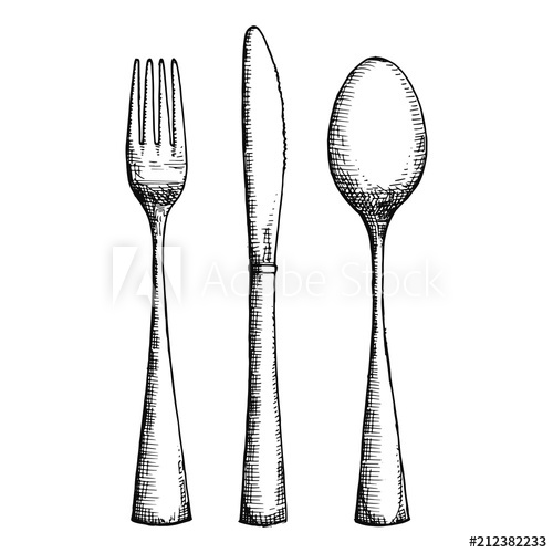 500x500 Cutlery Hand Drawing Vector. Sketch Vintage Isolated Spoon Fork - Spoon And Fork Sketch