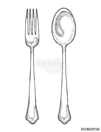 385x500 Fork And Spoon Vector Sketch. Cutlery Hand Drawing Isolated Stock - Spoon And Fork Sketch