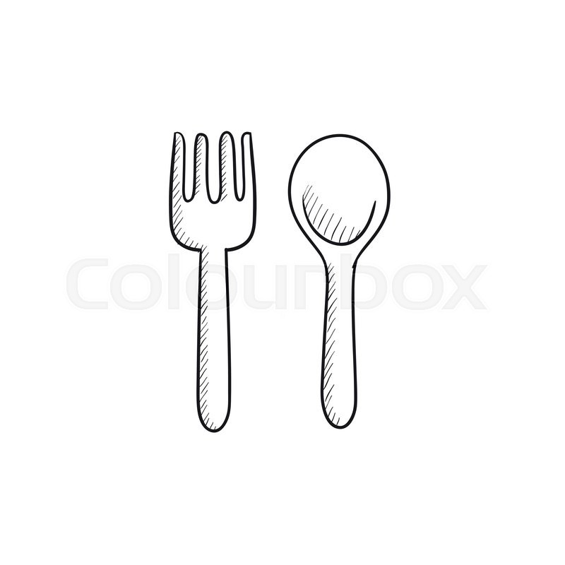 800x800 Spoon And Fork Vector Sketch Icon Isolated On Background. Hand - Spoon Sketch