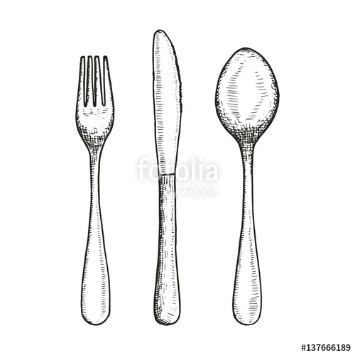 500x500 Cutlery Set Sketch. Spoon Fork And Knife Vector Illustration - Spoon Sketch