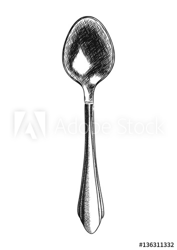 354x500 Vector Sketch Illustration Of Silver Spoon - Spoon Sketch