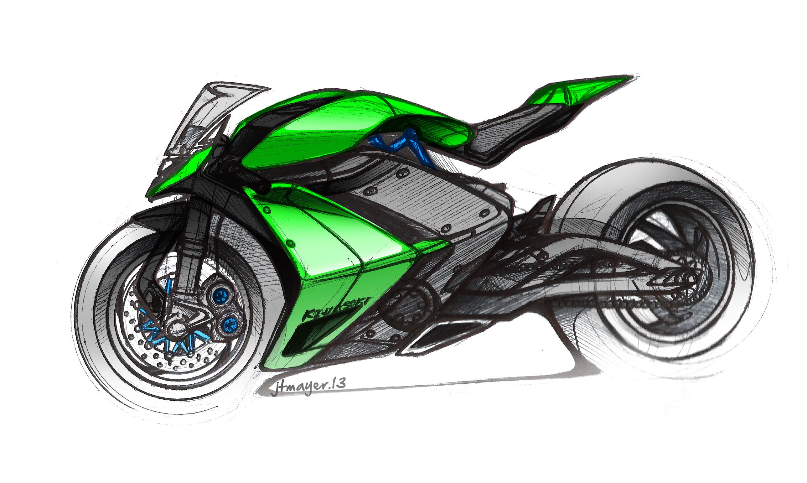 2577x1542 Daily Sketch Kawasaki Sportbike By Jean Thomas Mayer Isd - Sportbike Sketch