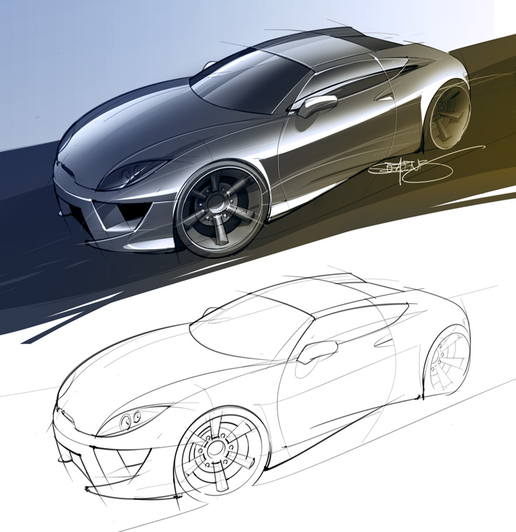 750x773 Two Door Sports Car Sketch And Rendering Scottdesigner - Sports Car Sketch