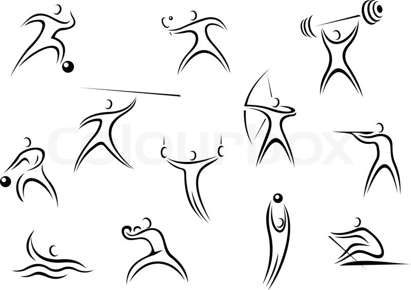 800x564 Set Of Sporting Sketch Line Drawing Icons Depicting Men In Action - Sports Sketches