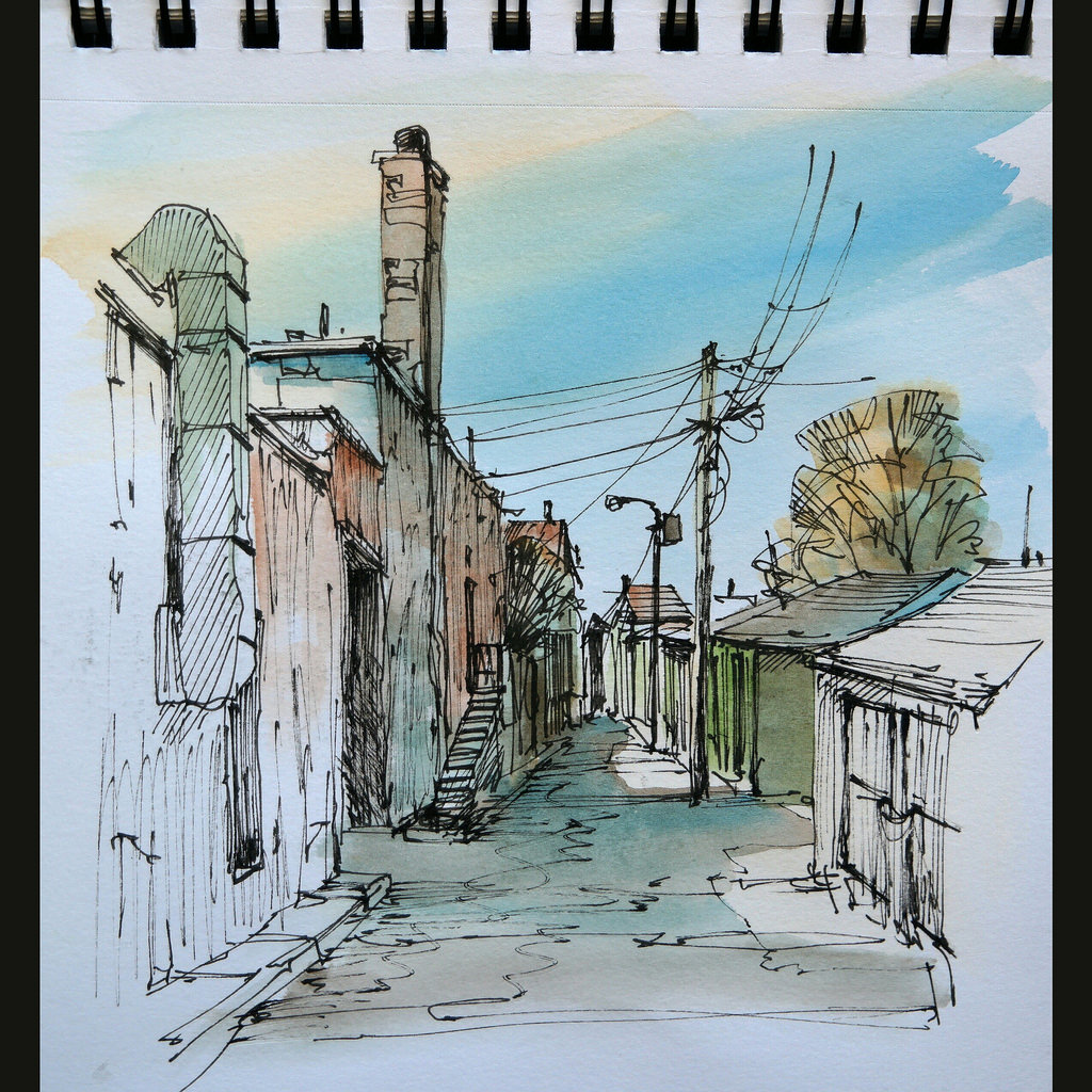 1024x1024 An Urban Sketch Painted Last December In Downtown - Spot Sketch