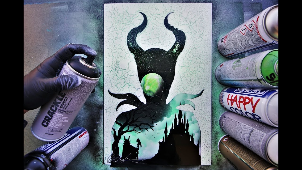 1280x720 Maleficent Villain And Hero - Spray Paint Sketch