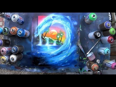 480x360 Wave On Sunset Spray Paint Art By Skech - Spray Paint Sketch