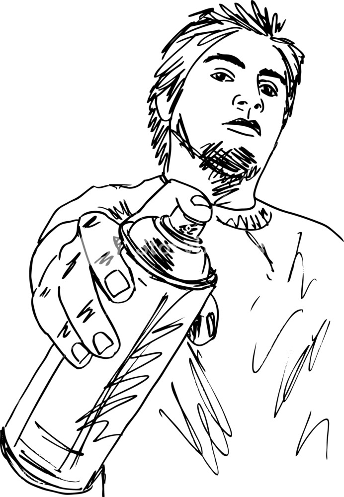 692x1000 Sketch Of Young Man With A Tin Of Spray. Vector Illustration - Spray Sketch