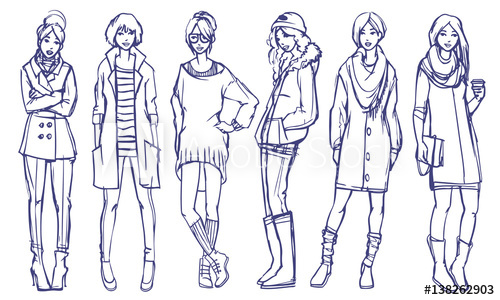 500x300 Six Different Street Style Looks. Autumn And Spring Season Casual - Spring Season Sketch