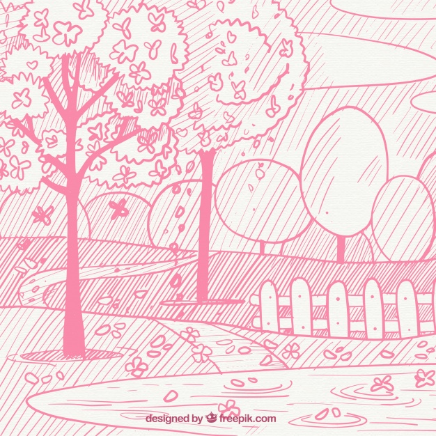 626x626 Pink Spring Landscape Sketch Background Vector Free Download - Spring Sketch
