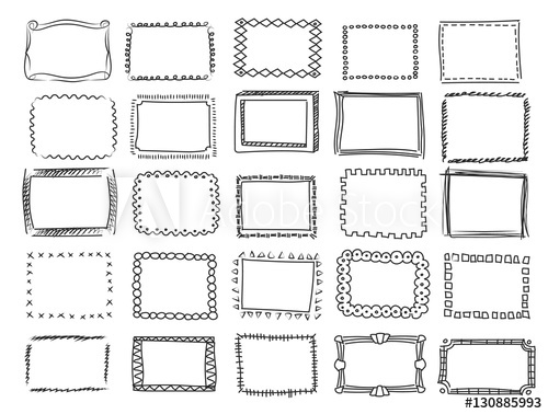 500x378 Simple Doodle, Sketch Square Vector Frames. Hand Drawn Borders - Square Sketch