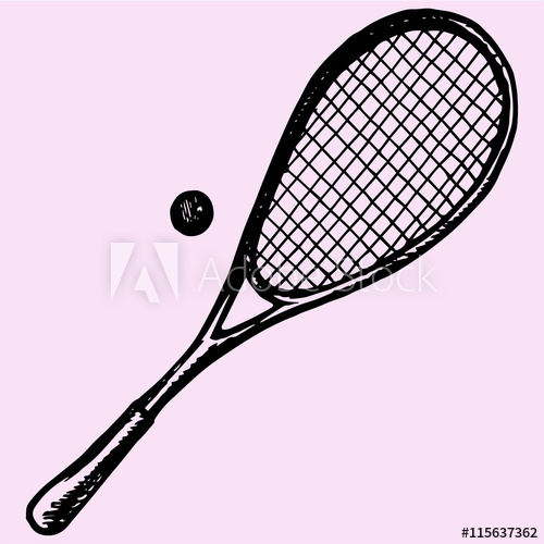 500x500 Squash Racket, Ball Doodle Style Sketch Illustration Hand Drawn - Squash Sketch