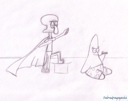 500x394 Super Squidward Sketch By Firequill - Squidward Sketch