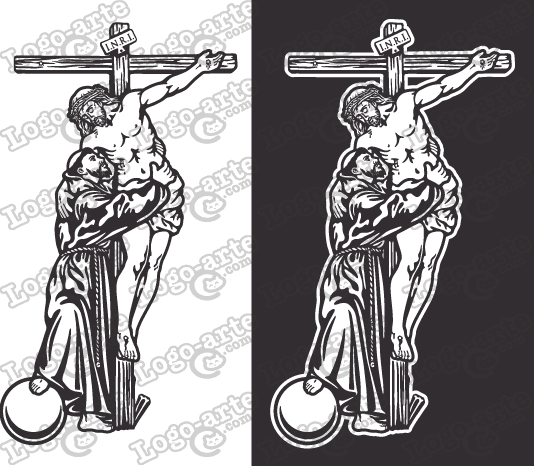 534x466 Vector Of St. Francis Of Assisi Embracing The Crucified Christ For - St Francis Of Assisi Sketch