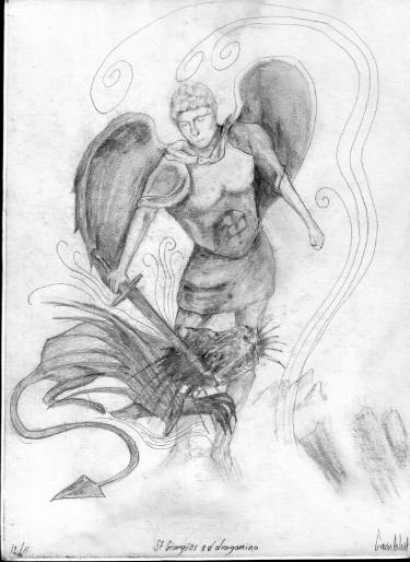 375x514 St George Amp The Dragon Drawing By Gavin Aslett Saatchi Art - St George Sketch