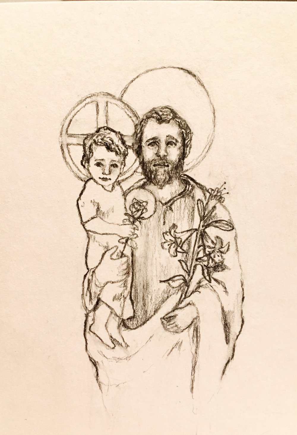 1000x1466 Saint Joseph Prayerful Leanne Bowen - St Joseph Sketch