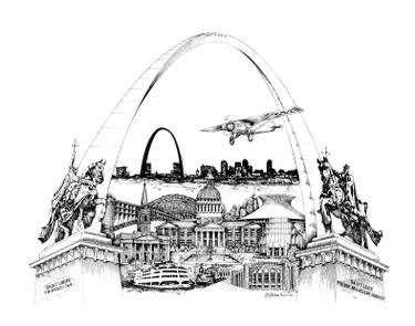 375x295 Saatchi Art St. Louis 4 Drawing By Dennis Bivens - St Louis Arch Sketch