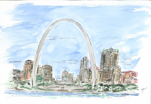 640x443 Timothy Bolt, Watercolor Artist - St Louis Arch Sketch