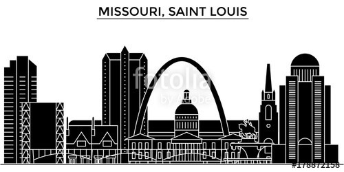 500x250 Missouri, Saint Louis Architecture Line Skyline Illustration - St Louis Skyline Sketch