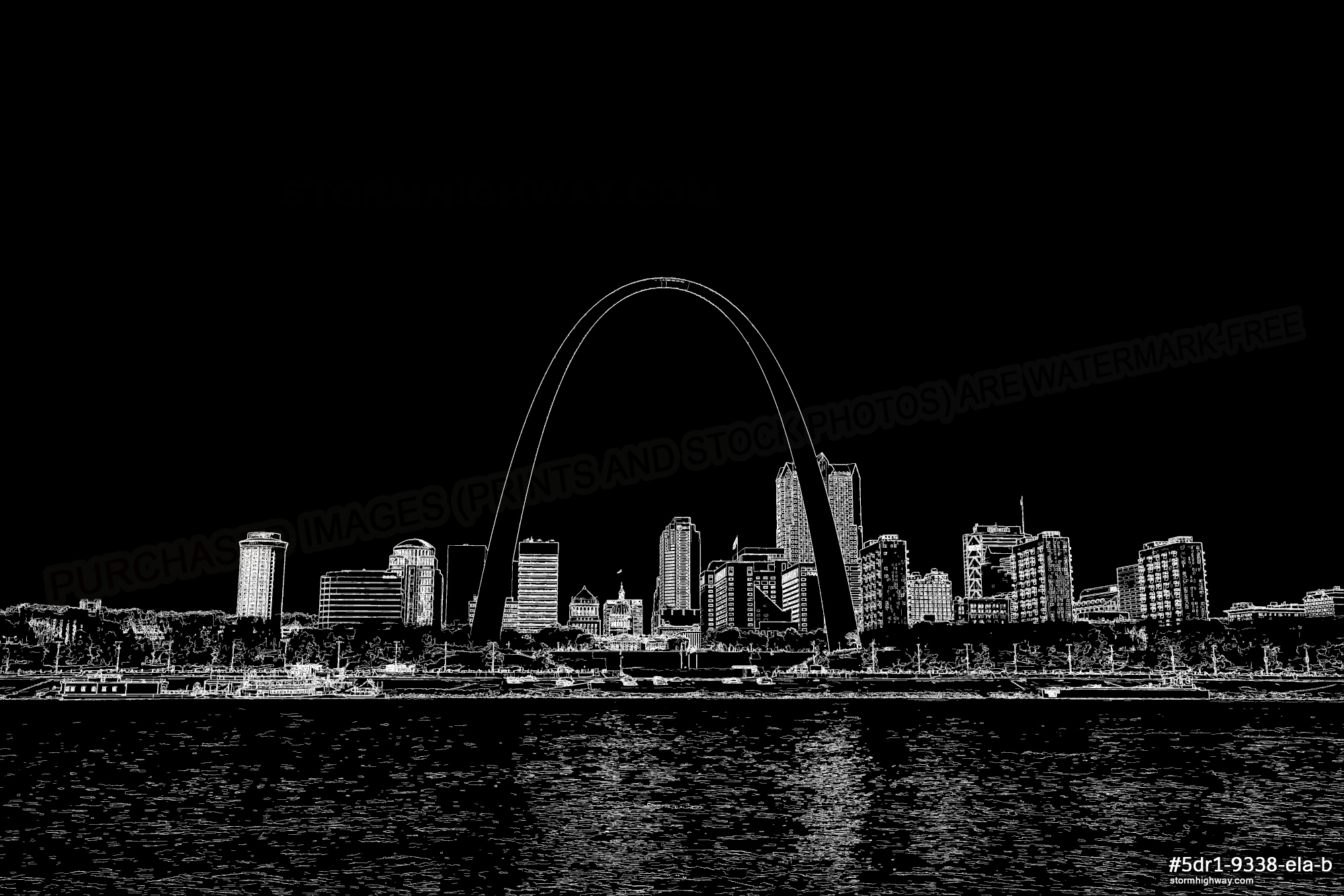 2000x1333 Pencil Sketch, White On Black - St Louis Skyline Sketch