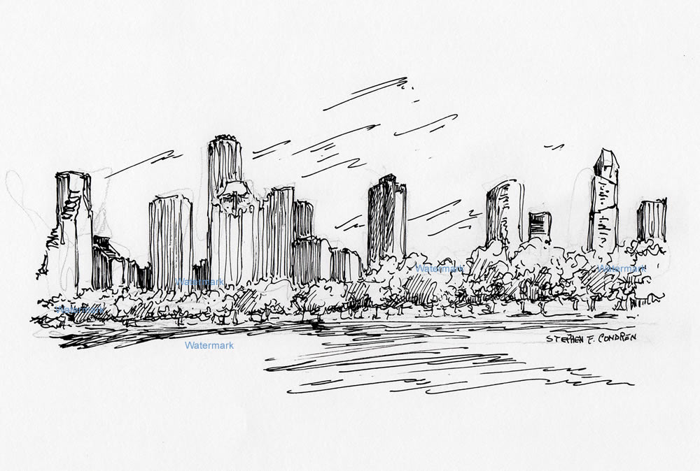 1000x674 Skyline Pen Amp Ink Drawing Of Houston - St Louis Skyline Sketch