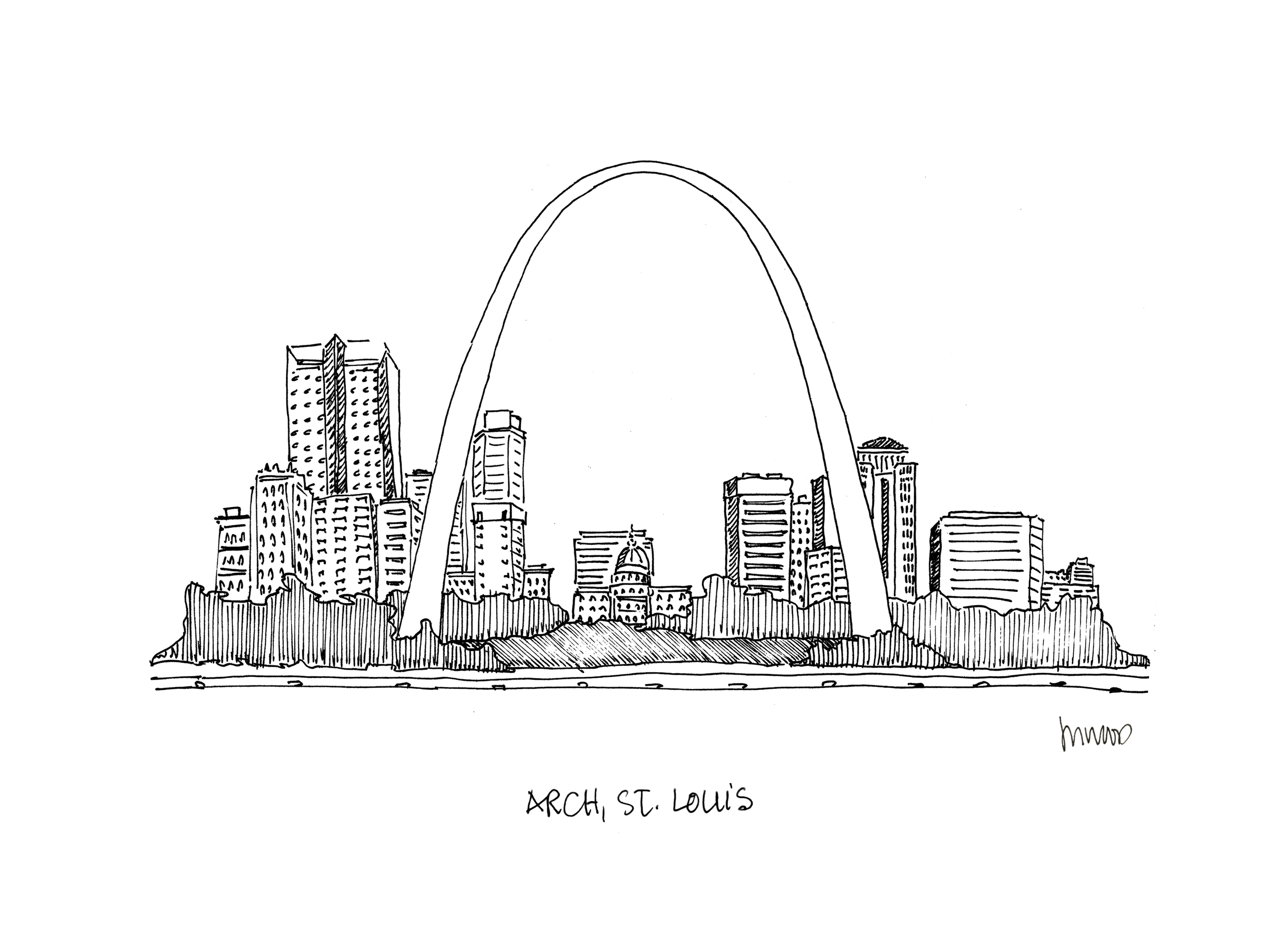3300x2400 Architecture M Wood Pen - St Louis Skyline Sketch